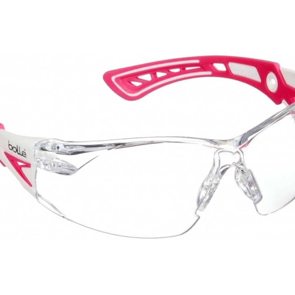Bolle 40254 Rush+ Small Safety Glasses Pink/White Temples Clear Anti-Fog 10 pair